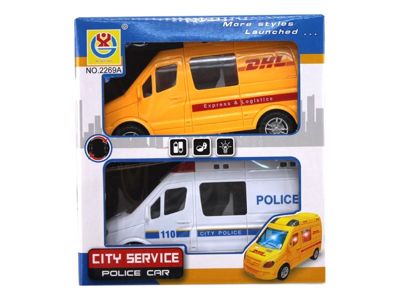 电动万向灯光警车、快递车（两款一盒） - HP1104972