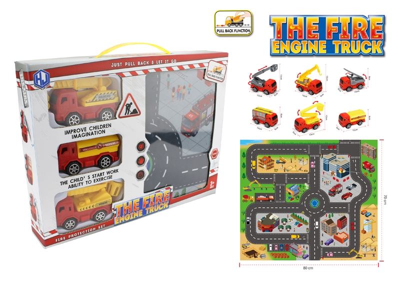 PULL BACK FIRE ENGINE TRUCK W/CARPET (2 ASST.) - HP1109394