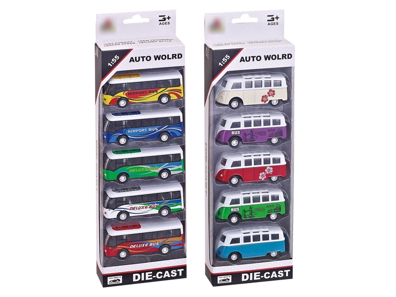 PULL BACK DIE CAST BUS 5PCS 2ASST - HP1116275