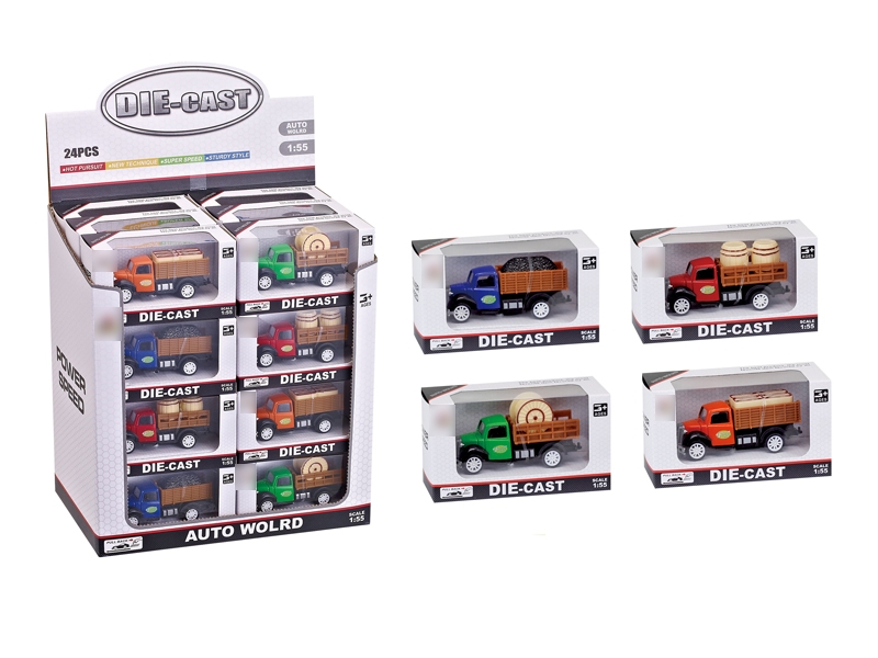 1:55 PULL BACK DIE CAST FARMER CAR 4 ASST.24PCS - HP1116280