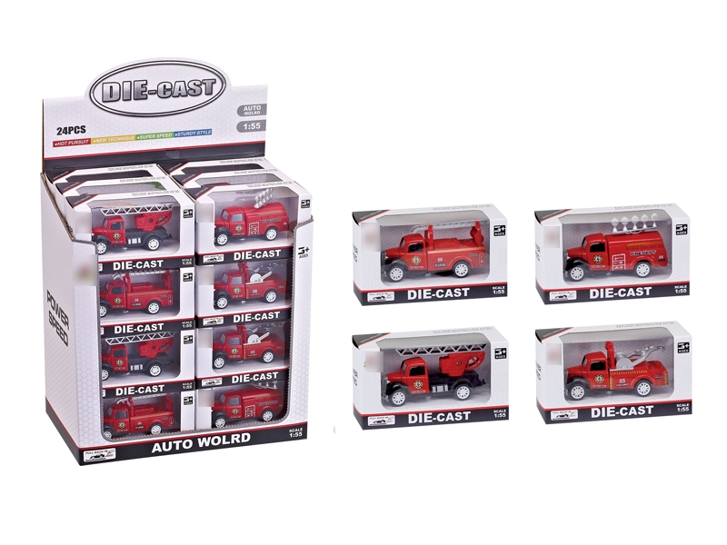 1:55 PULL BACK DIE CAST FIRE ENGINE 4 ASST.24PCS - HP1116281
