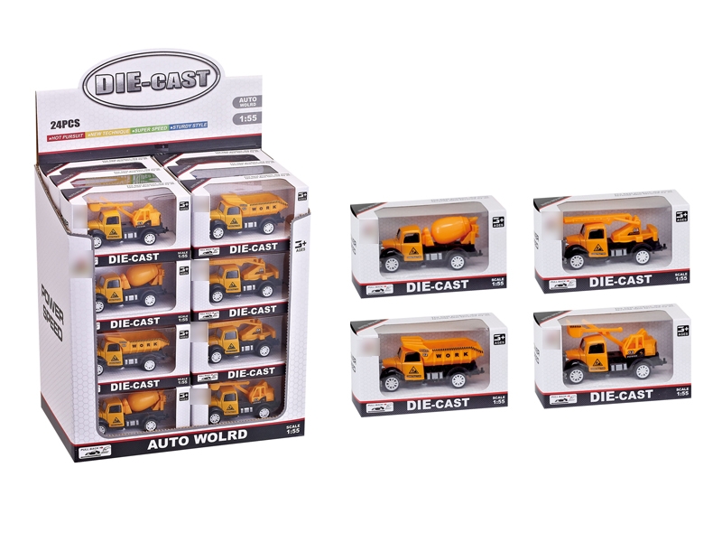 1:55 PULL BACK DIE CAST CONSTRUCTION CAR 4 ASST.24PCS - HP1116282