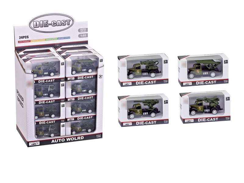1:55 PULL BACK DIE CAST MILITARY CAR 4 ASST.24PCS - HP1116284