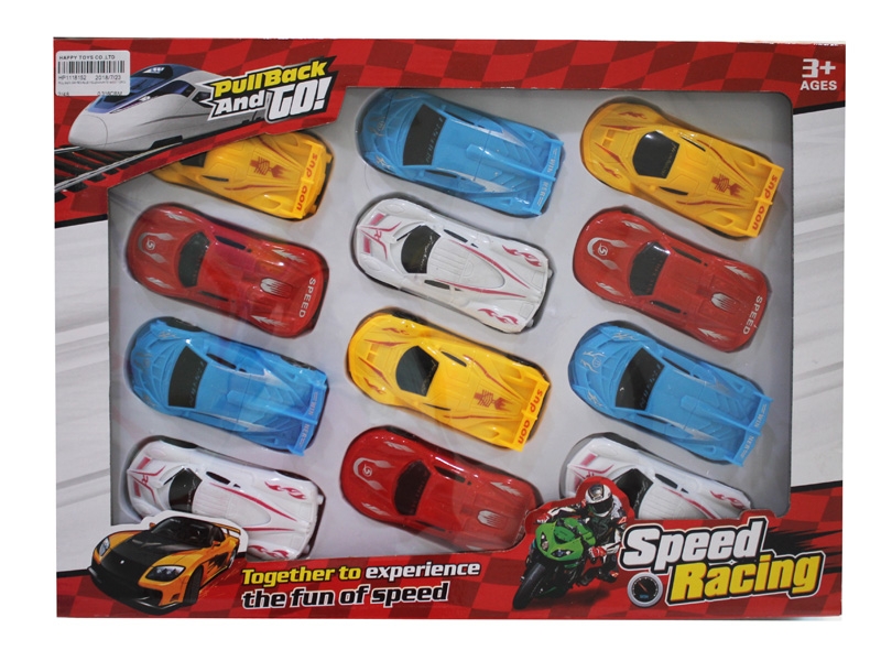 PULL BACK CAR RED/BLUE/YELLOW/WHITE 4ASST 12PCS - HP1118152