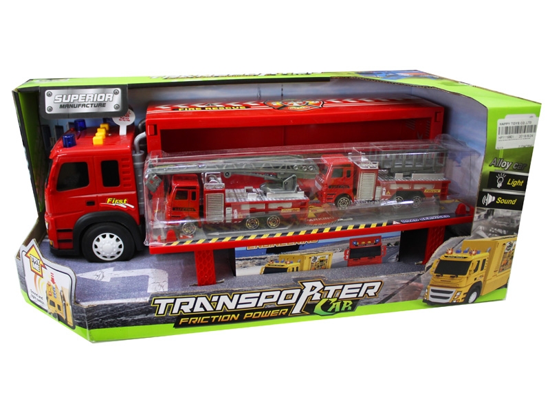FRICTION FIRE TRUCK W/2PCS DIE CAST CAR & IC & LIGHT INCLUDED BATTERY - HP1119801