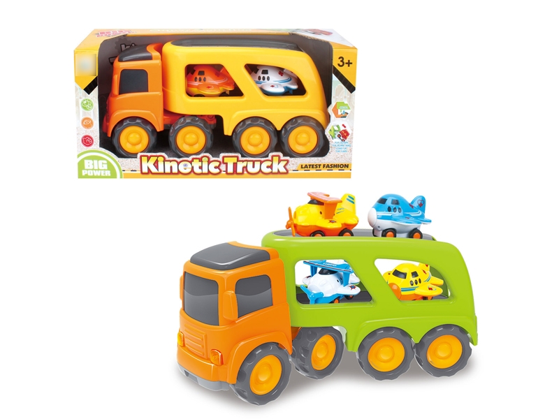 FRCITION CARTOON TRUCK  YELLOW & GREEN W/4 AIRPLANE - HP1120155