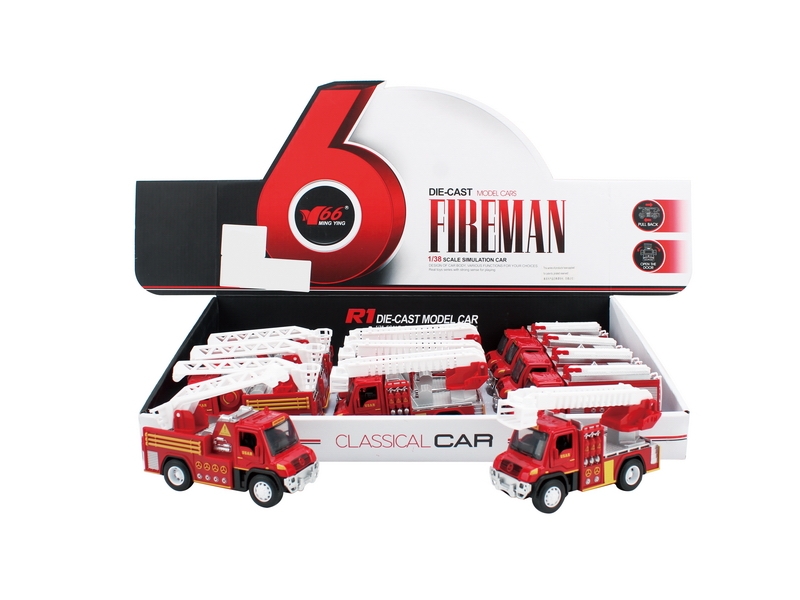 PULL BACK DIE CAST FIRE ENGINE W/LIGHT & MUSIC 3ASST,12PCS/DISPLAY BOX,INCLUDED BATTERY - HP1121336