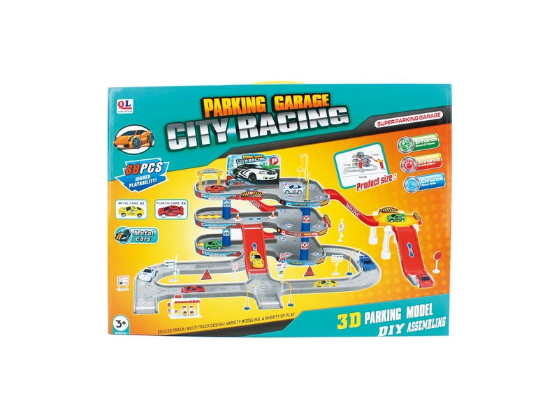 PARKING LOT W/PULL BACK CAR & FREE WAY DIE CAST CAR - HP1121367