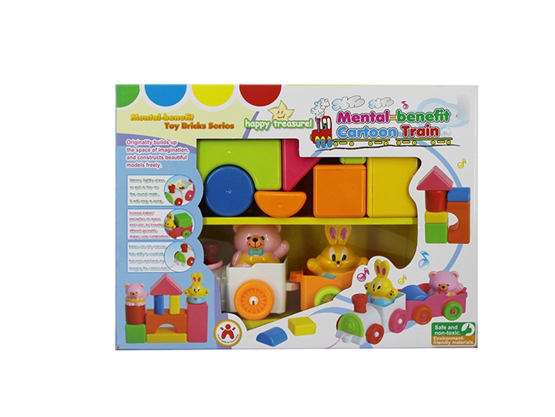 PULL & PUSH CARTOON TRAIN W/BUILDING BLOCK & MUSIC - HP1123741