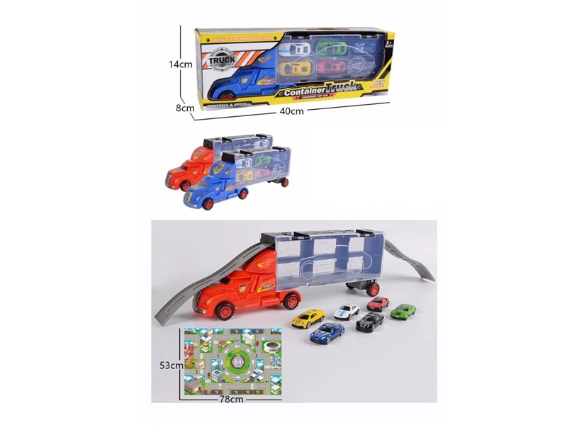 FREE WAY CONTAINER TRUCK RED & BIU  W/6 CAR - HP1124536