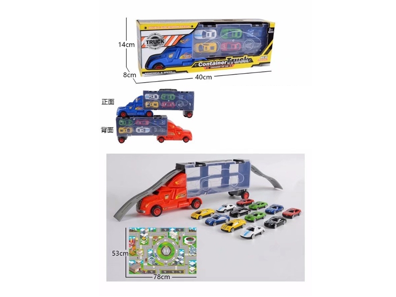 FREE WAY CONTAINER TRUCK RED & BIU W/12 CAR - HP1124538