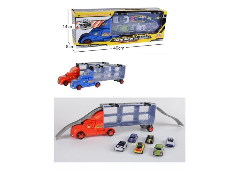 FREE WAY CONTAINER TRUCK RED & BIU W/6 CAR - HP1124539