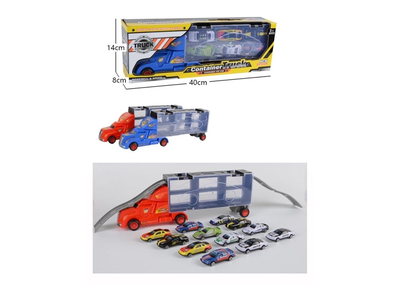 FREE WAY CONTAINER TRUCK RED & BIU W/12 CAR - HP1124540