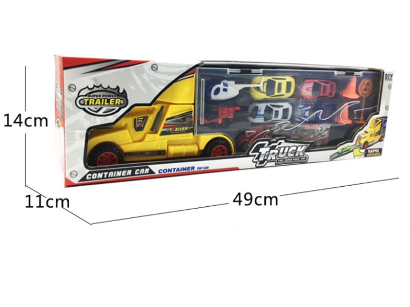 FREE WAY CONTAINER TRUCK RED & BIU & YELLOW W/6 CAR & 2 AIRPLANE - HP1124542