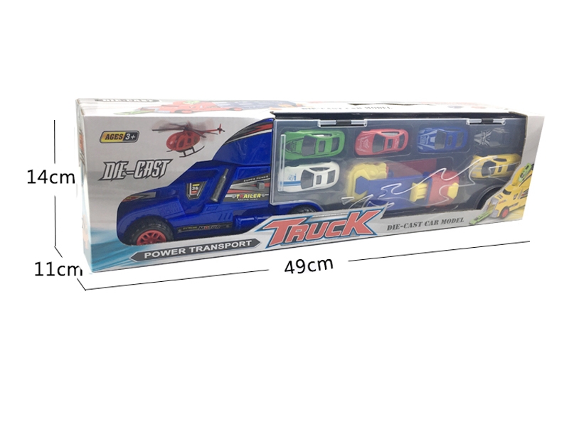 FREE WAY CONTAINER TRUCK RED & BIU & YELLOW W/6 CAR - HP1124545