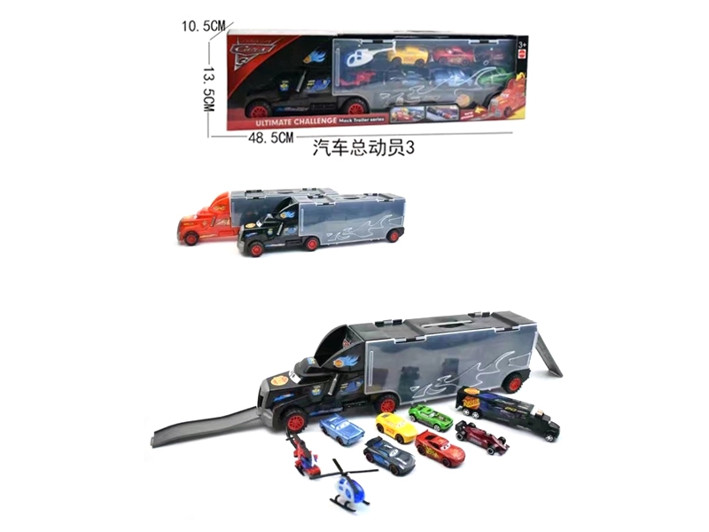 FREE WAY CONTAINER TRUCK RED & BLACK W/6 CAR & 2 AIRPLANE - HP1124547