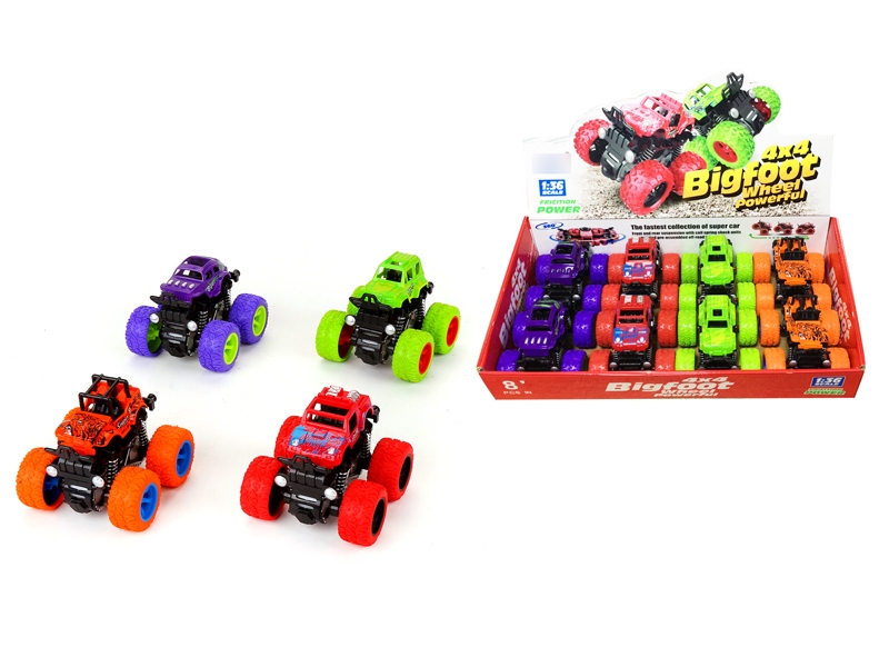 FRICTION CAR ,RED/ORANGE/PURPLE/GREEN,8PCS/DISPLAY BOX - HP1126109