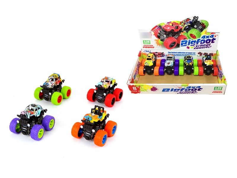 FRICTION CAR ,RED/ORANGE/PURPLE/GREEN,8PCS/DISPLAY BOX - HP1126110
