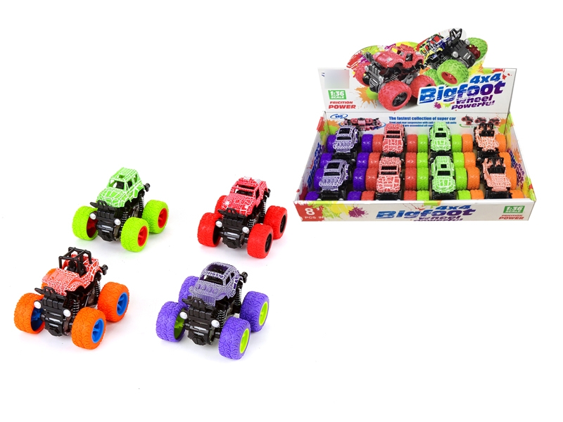 FRICTION CAR ,RED/ORANGE/PURPLE/GREEN,8PCS/DISPLAY BOX - HP1126111