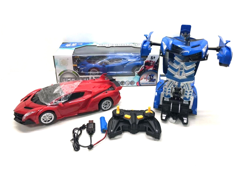 1:14 4 FUNCTION  R/C TRANSFORMER CAR,INCLUDED BATTERY,RED/BLUE - HP1126292