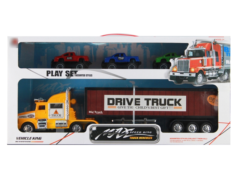 FRCITION TRUCK W/3 FREE WAY CARS,RED/YELLOW/BLUE - HP1126452