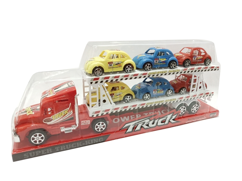 FRICTION TRUCK W/FREE WAY CAR 6PCS,RED/BLUE/GREEN - HP1127186
