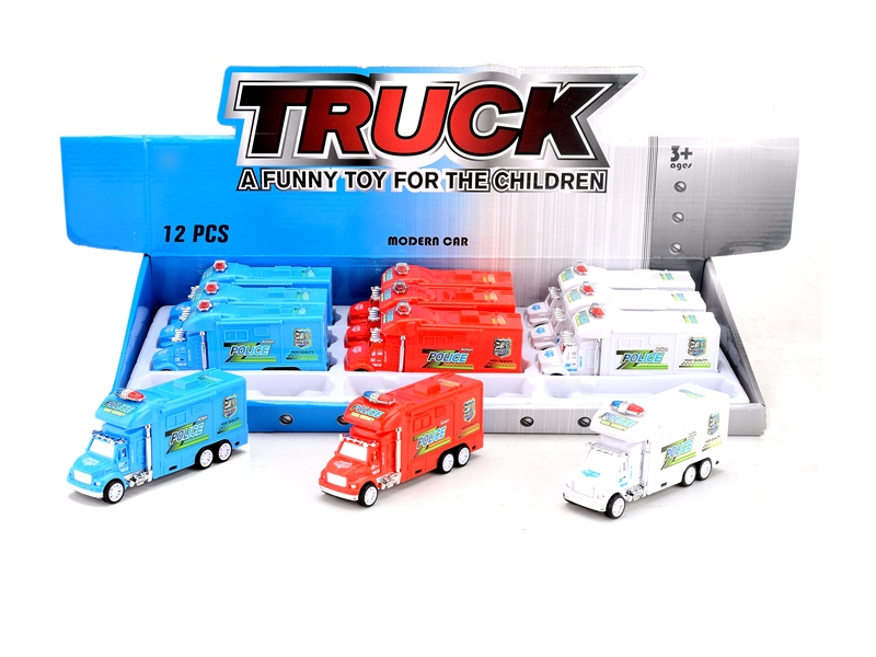 FRICTION POLICE CAR,WHITE/BLUE/RED，12PCS/DISPLAY BOX - HP1127481