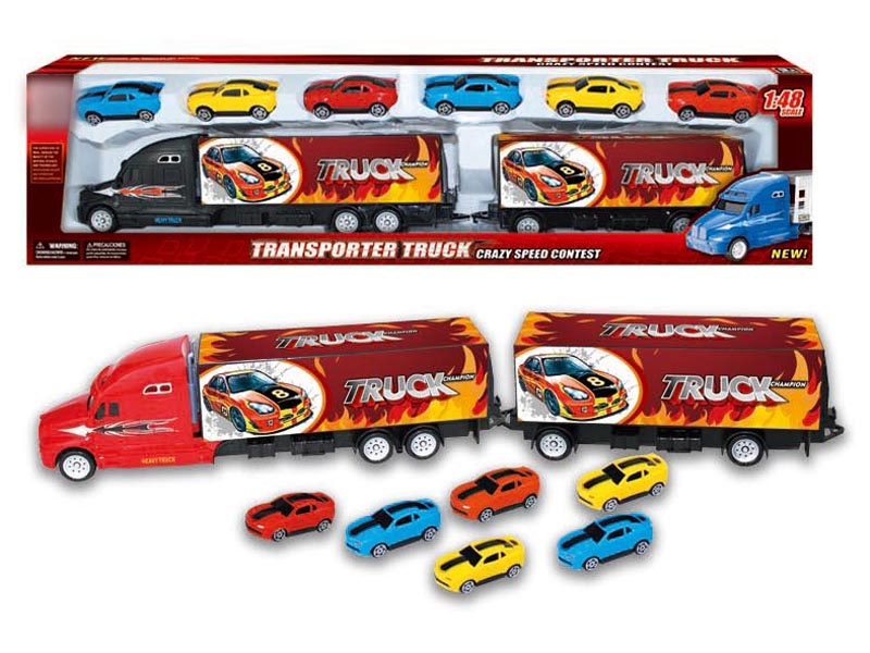 FRICTION TRUCK W/6 CARS,RED/BLUE/BLACK - HP1129241