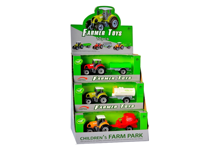 FREE WAY DIE CAST FARM CAR 12PCS/DISPLAY BOX RED/GREEN/YELLOW - HP1129755