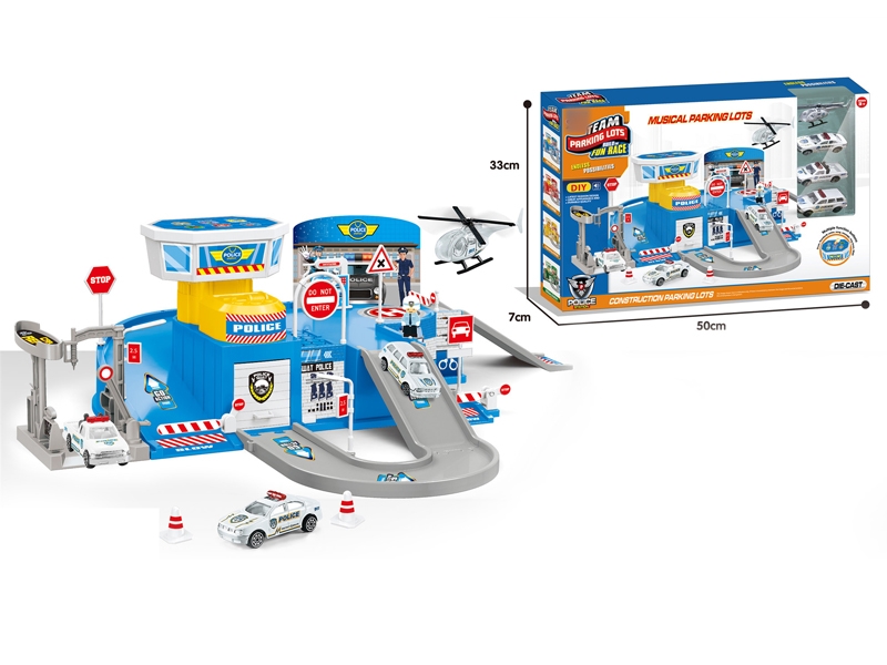 PARKING LOT W/FREE WAY DIE CAST CAR 4PCS - HP1130457