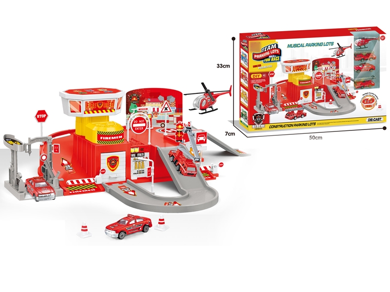 PARKING LOT W/FREE WAY DIE CAST CAR 4PCS - HP1130458