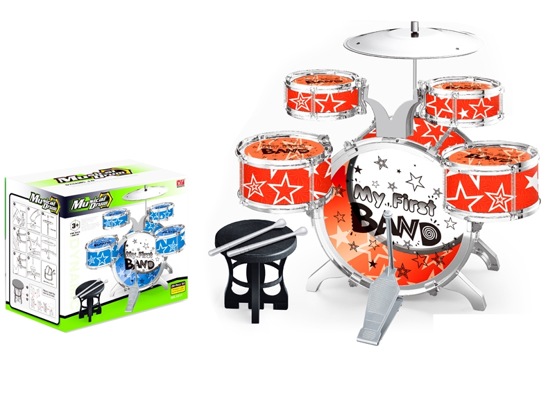 JAZZ DRUM SET W/CHAIR，RED/BLUE - HP1130664