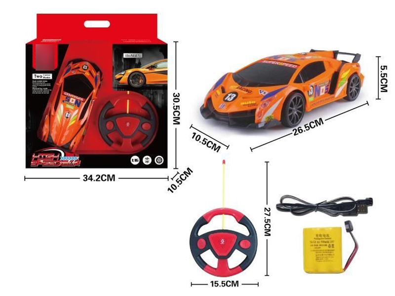 1:16 4 FUNCTION R/C CAR W/STEERING WHEEL & LIGHT & USB,ORANGE/GREEN,INCLUDED BATTERY - HP1131106