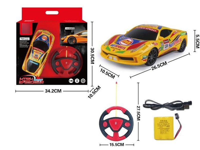 1:16 4 FUNCTION R/C CAR W/LIGHT & USB,RED/YELLOW,INCLUDED BATTERY - HP1131108