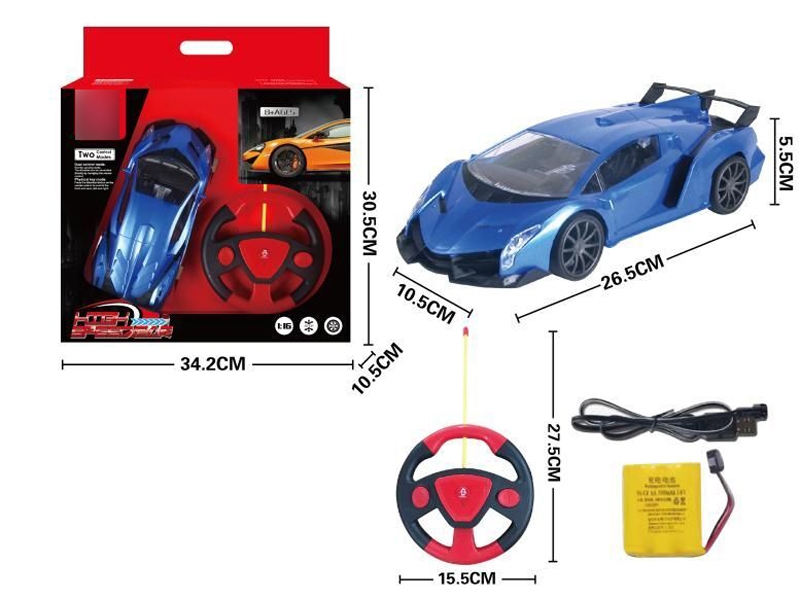 1:16 4 FUNCTION R/C CAR W/STEERING WHEEL & LIGHT & USB,RED/SILVER/BLUE,INCLUDED BATTERY - HP1131109