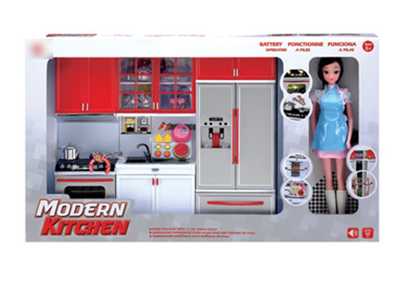 KITCHEN SET W/DOLL & LIGHT & SOUND & INCLUDED BATTERY - HP1131127