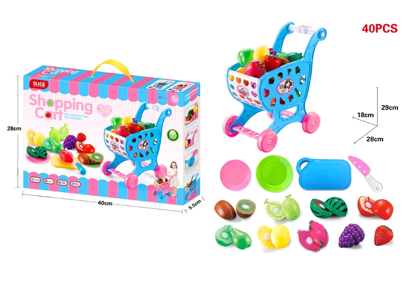 SHOPPING CART W/FRUIT CUTTING SET,RED/BLUE - HP1132193