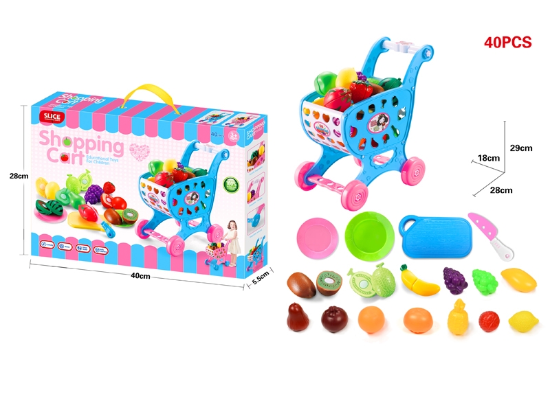 SHOPPING CART W/FRUIT CUTTING SET,RED/BLUE - HP1132194