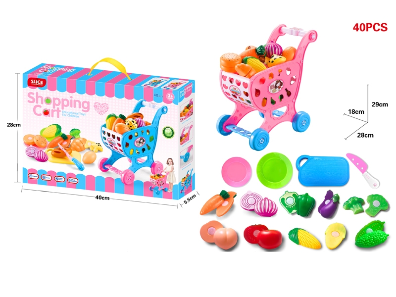 SHOPPING CART W/FRUIT CUTTING SET,RED/BLUE - HP1132195