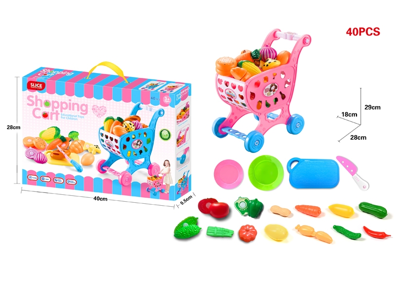 SHOPPING CART W/FRUIT CUTTING SET,RED/BLUE - HP1132196