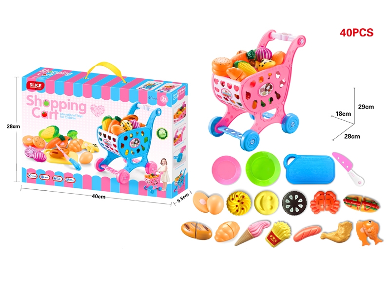 SHOPPING CART W/FRUIT CUTTING SET,RED/BLUE - HP1132197