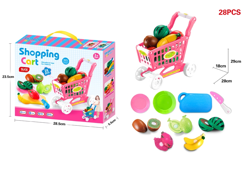 SHOPPING CART W/FRUIT CUTTING SET,RED/BLUE - HP1132198