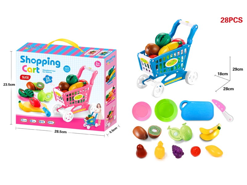SHOPPING CART W/FRUIT CUTTING SET,RED/BLUE - HP1132199