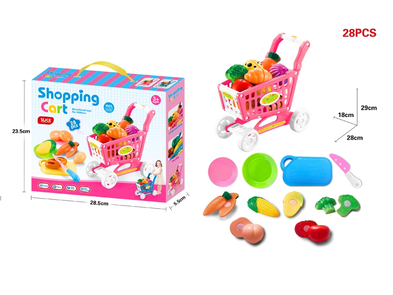 SHOPPING CART W/FRUIT CUTTING SET,RED/BLUE - HP1132200