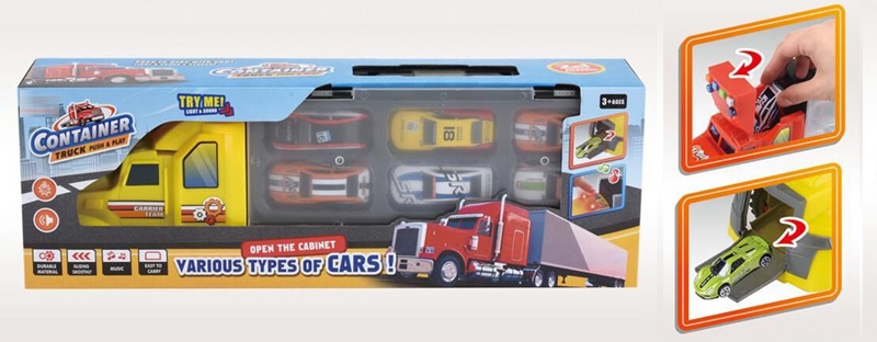 FREE WAY CONTAINER TRUCK W/LIGHT & MUSIC (INCLUDED 6 PCS FREE WAY DIE CAST CARS) - HP1132637