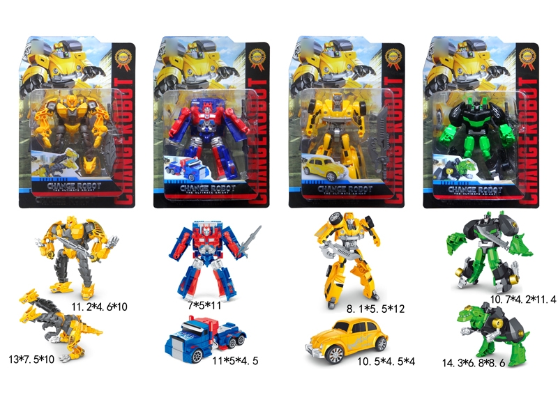 TRANSFORMED CAR & DINOSAUR,YELLOW/BLUE/YELLOW/GREEN,4ASST - HP1133137