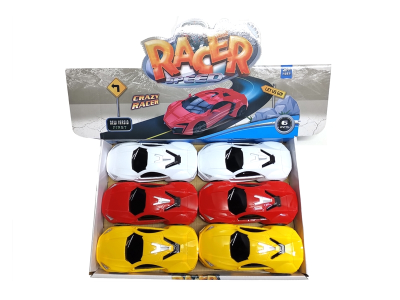 PULL BACK CAR RED/WHITE/YELLOW 6PCS/DISPLAY BOX - HP1133385