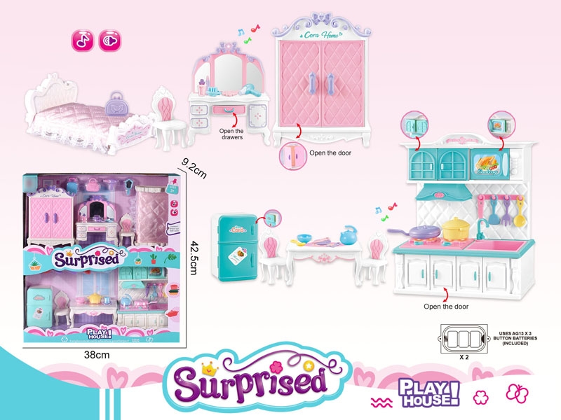 KITCHEN SET & TOILET TABLE SET W/LIGHT & MUSIC,INCLUDED BATTERY - HP1133666