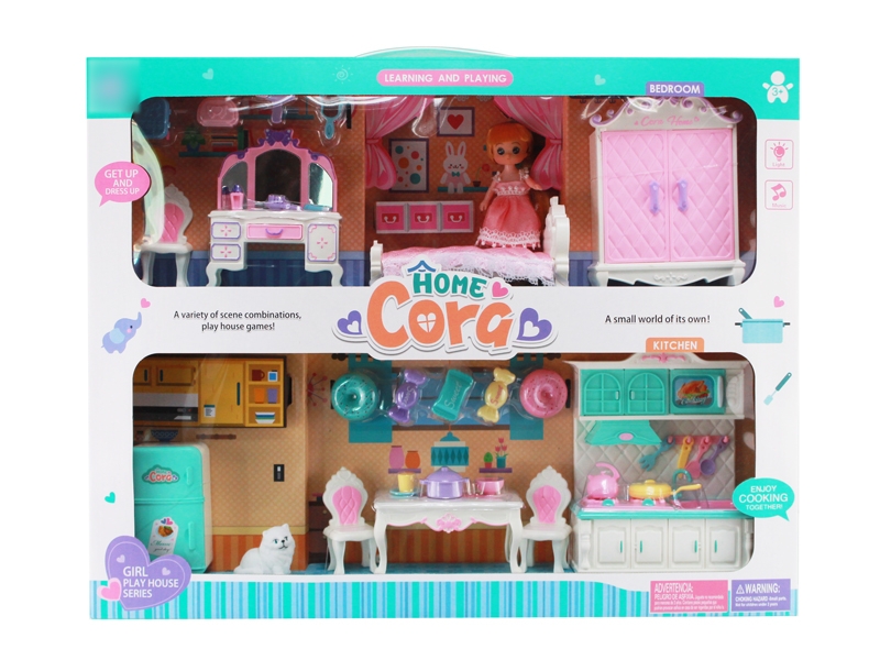 PLAY HOUSE SET,W/KITCHEN & BEDCHAMBER & LIGHT & MUSIC & 5