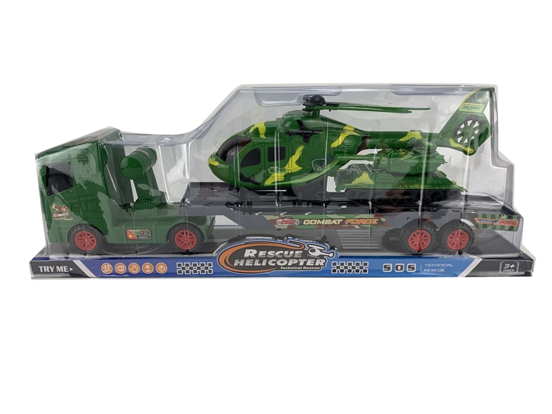 FRCITION TRUCK W/PULL BACK HELICOPTE & FREE WAY CAR - HP1135774